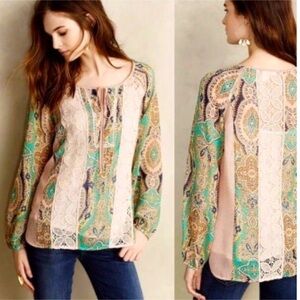 ANTHROPOLOGIE meadow rue Giada bohemian floral lace blouse